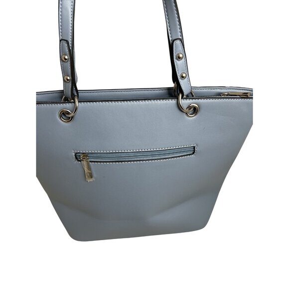 Vera New York Blue Faux Leather Studded Tote With Snake Print Design & Zip Closu - Picture 3 of 6